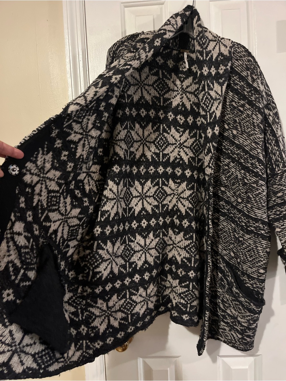 Free People Hidden Snowflake Inside Out Cardigan Jacket • Wool Blend • Oversized - Picture 9 of 16